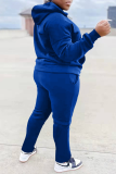 Синий Повседневный принт Пэчворк Воротник с капюшоном Длинный рукав Из двух частей