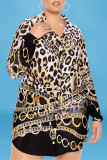 Leopardenmuster Mode Casual Plus Size Print Basic Umlegekragen Hemdkleid