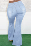 ブルーファッションカジュアルバタフライプリントベーシックプラスサイズジーンズ