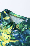verde casual estampado patchwork hebilla cuello vuelto manga larga dos piezas