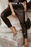 Zwarte mode-casual letter-patchwork-potloodbroek met normale hoge taille