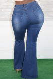 Azul Claro Moda Casual Borboleta Estampa Básica Plus Size Jeans