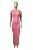 Pink Fashion Sexy Solid Backless Spaghetti Strap Long Dress