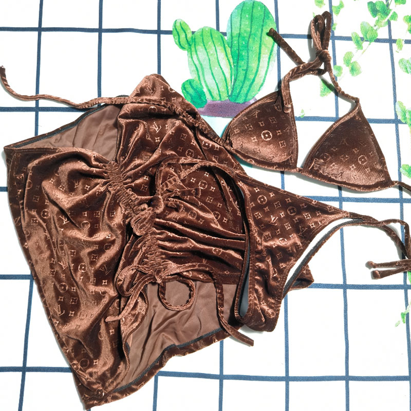 

Brown Fashion Sexy Letter Split Joint Swimwears