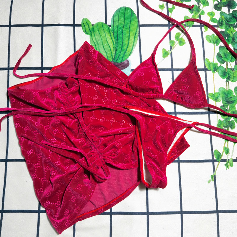 

Deep Red Fashion Sexy Letter Split Joint Swimwears