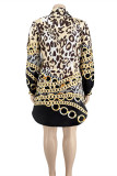Платье-рубашка с отложным воротником и леопардовым принтом, модное повседневное платье большого размера с принтом