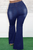 Tiefblaue, modische, lässige Schmetterlingsdruck-Basic-Jeans in Übergröße