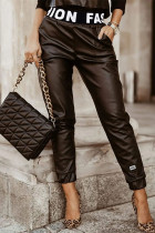Zwarte mode-casual letter-patchwork-potloodbroek met normale hoge taille