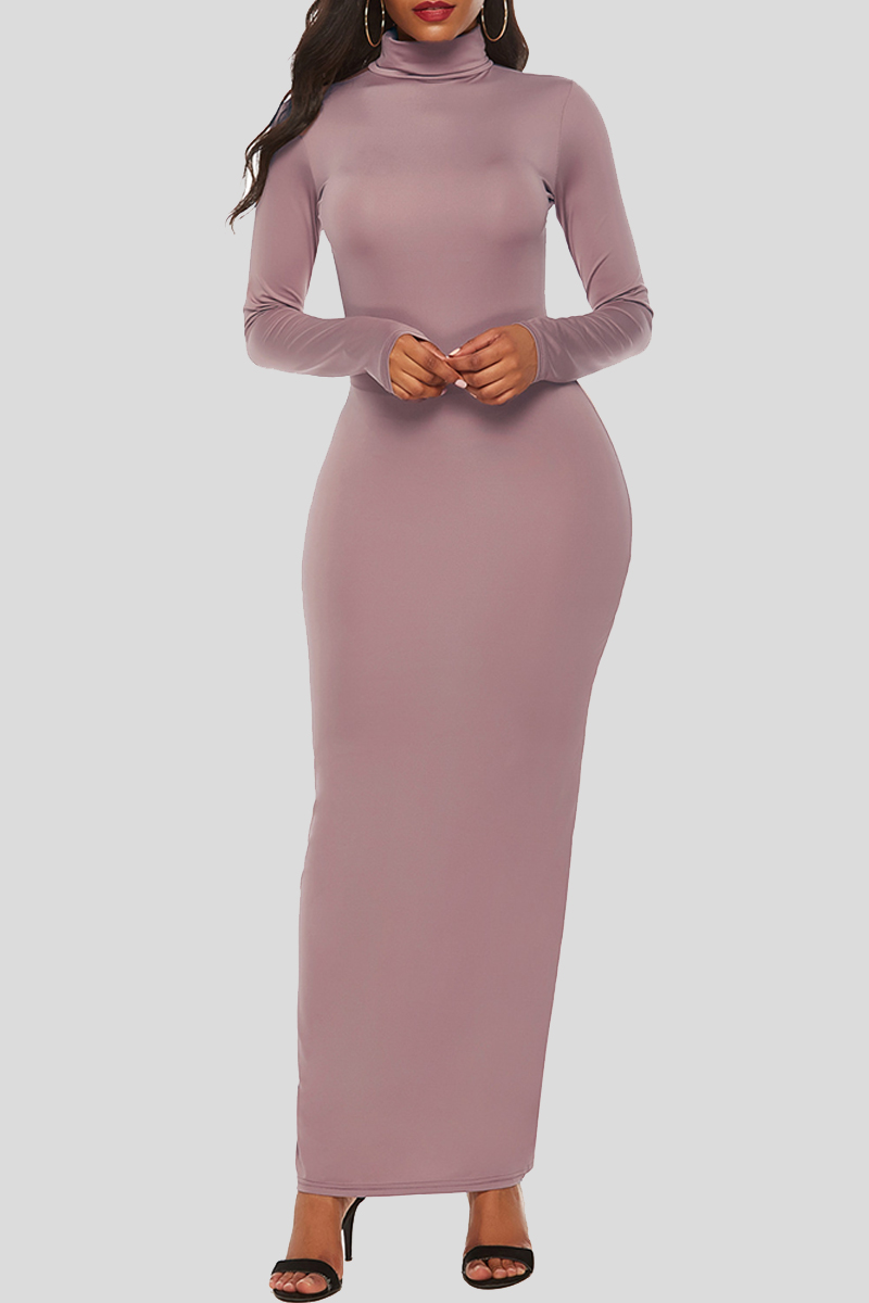 

Apricot Fashion Casual Solid Basic Turtleneck Long Sleeve Dresses