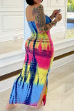 Цветной сексуальный принт в стиле пэчворк с разрезом без бретелек, одношаговая юбка, платья