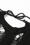 Черные сексуальные однотонные выдолбленные лоскутные уздечки с открытой спиной и круглым вырезом, платья с юбкой в ​​один шаг