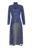 Tibetan Blue Fashion Casual Dot Print asymmetrische Oberbekleidung