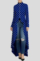 Blå Mode Casual Dot Print Asymmetriska Ytterkläder