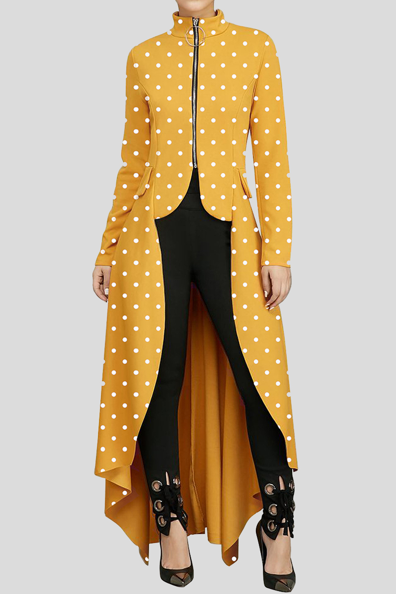 

Yellow Fashion Casual Dot Print Asymmetrical Outerwear