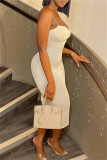 ホワイトファッションセクシーなソリッドバックレススパゲッティストラップロングドレス