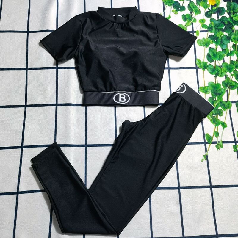 

Black Fashion Simplicity Letter Split Joint Swimwears