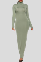 Grönt mode Casual Solid Basic långärmade klänningar med turtleneck