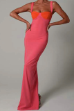 Pink Sexy Solid Patchwork Square Collar Irregular Dress Dresses