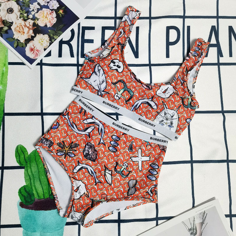 

Orange Fashion Vacation Print Split Joint Swimwears