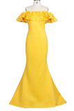 Yellow Fashion Sexy Solid Patchwork Backless Off the Shoulder Evening Dress Dresses