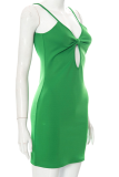 Green Sexy Solid Backless Spaghetti Strap Pencil Skirt Dresses
