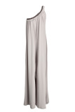 Grey Fashion Casual Solid Backless One Shoulder Loose Jumpsuits