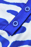 Blue Fashion Casual Print Basic Turndown Collar Long Sleeve Plus Size Dresses