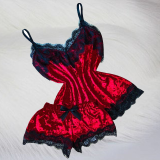 Красное сексуальное вечернее белье с принтом в стиле пэчворк