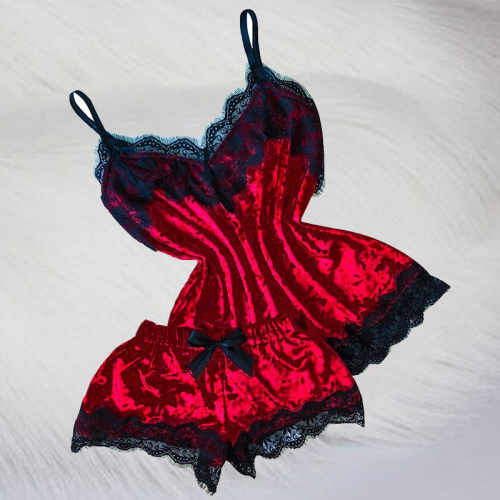 Red Sexy Party Print Patchwork Lingerie