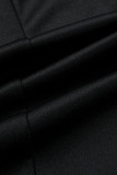 Черное модное сексуальное лоскутное горячее сверление с V-образным вырезом и длинным рукавом