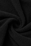 ブラックファッションカジュアルソリッドパッチワークOネック長袖ツーピース