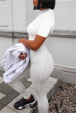 ホワイトファッションカジュアルソリッドベーシックハーフタートルネックスキニージャンプスーツ