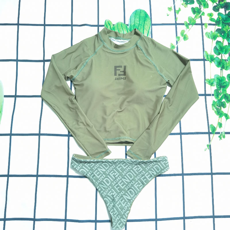 

Green Fashion Sexy Letter Split Joint Swimwears