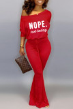 Red Fashion Casual Letter Print Basic O-Neck Regular Jumpsuits