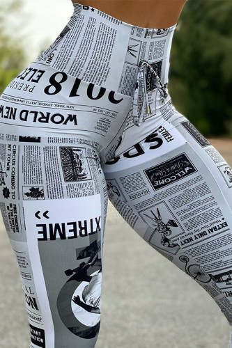 White Fashion Casual Letter Print Basic Skinny High Waist Pencil Trousers