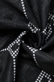 Moda negra Estampado sexy Chalecos transparentes Pantalones Cuello en U Sin mangas Dos piezas