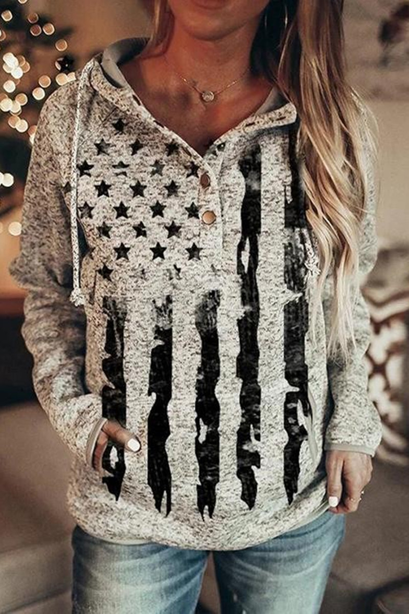 

Black Fashion Casual Print Basic Hooded Collar Tops