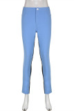 Blaue, modische, lässige Patchwork-Hose mit durchsichtiger dünner Bleistifthose und hoher Taille