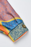 Oranje casual geruite print patchwork gesp kraag bovenkleding
