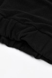 Черный модный повседневный однотонный пэчворк с круглым вырезом и длинным рукавом из двух частей