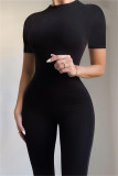 Macacão skinny casual moda preto sólido básico meia gola alta