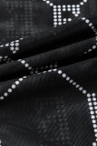 Black Fashion Sexy Print See-through Vests Pantalons U Neck Sleeveless Two Pieces