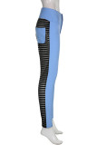 Pantalones lápiz de cintura alta flacos transparentes de patchwork casual de moda azul