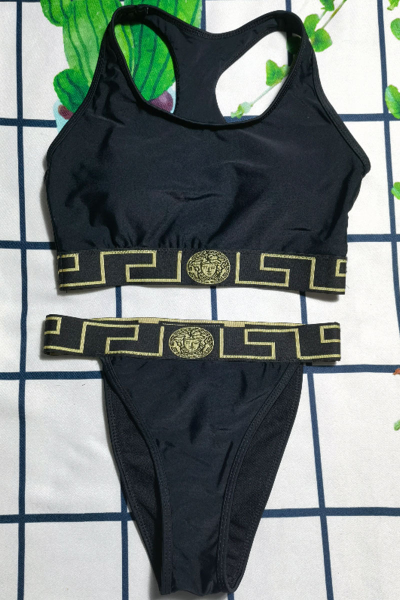 

Black Fashion Sexy Print Split Joint Swimwears