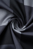 Robes chemise décontractées noires et blanches à imprimé écossais avec boucle en patchwork et col rabattu
