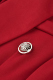 Röd Mode Casual Solid Pocket Knappar Turndown krage Ytterkläder