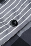 Robes chemise décontractées noires et blanches à imprimé écossais avec boucle en patchwork et col rabattu