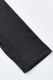 Schwarz Mode Sportbekleidung Erwachsene Milchfaser Buchstabedruck Patchwork Buchstabe O-Ausschnitt Langarm Normale Ärmel Kurz Zweiteiler