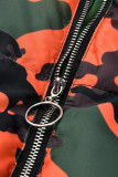 Oranje Mandarijn Kraag Camouflage Anderen Blazer met lange mouwen & Kostuums & Jas