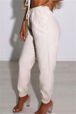 Blanc Mode Décontracté Solide Basique Régulier Taille haute Classique Bas de couleur unie